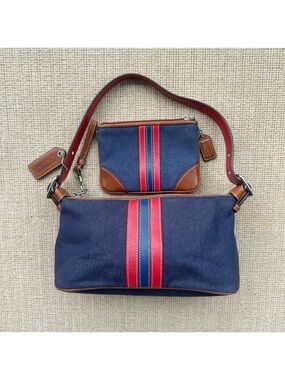 Vintage Coach Denim Canvas Shoulder Bag with Matching Wallet